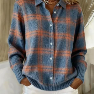 Victoria | Suéter Retro de Cuadros con Contraste Casual