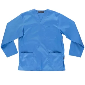Casaca sanitario cuello de pico manga larga