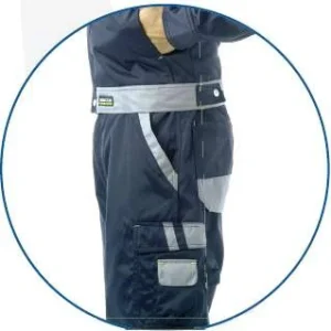 Pantalón con cintura elástica, multi bolsillos, bicolor, vivos en rojo/naranj