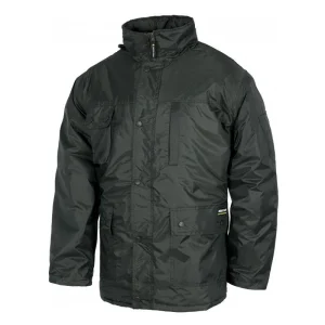 Parka básica acolchada e impermeable, capucha. 100% poliéster.