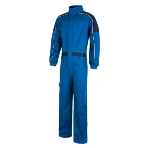 Buzo recto con cuello de tira, canesú y detalles bicolores.