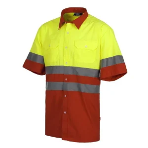 Camisa de trabajo bicolor manga corta alta visibilidad con cintas reflectantes