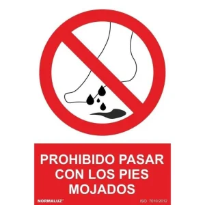 SEÑAL PROHIBIDO PIES MOJADOS PVC
