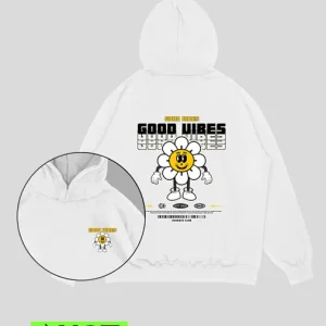 Hoodie blanco Good Vibes (UNISEX)