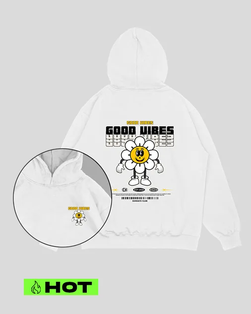Hoodie blanco Good Vibes (UNISEX)