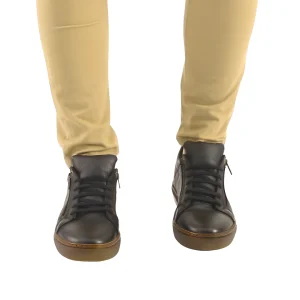 Zapatillas de cuero negro con cremallera y plantillas ortopédicas para hombre®