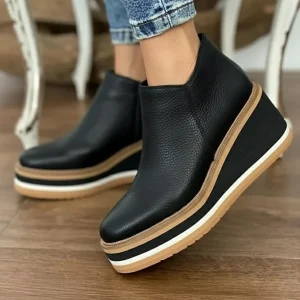 Botines con tacón de cuña y puntera redonda para mujer®