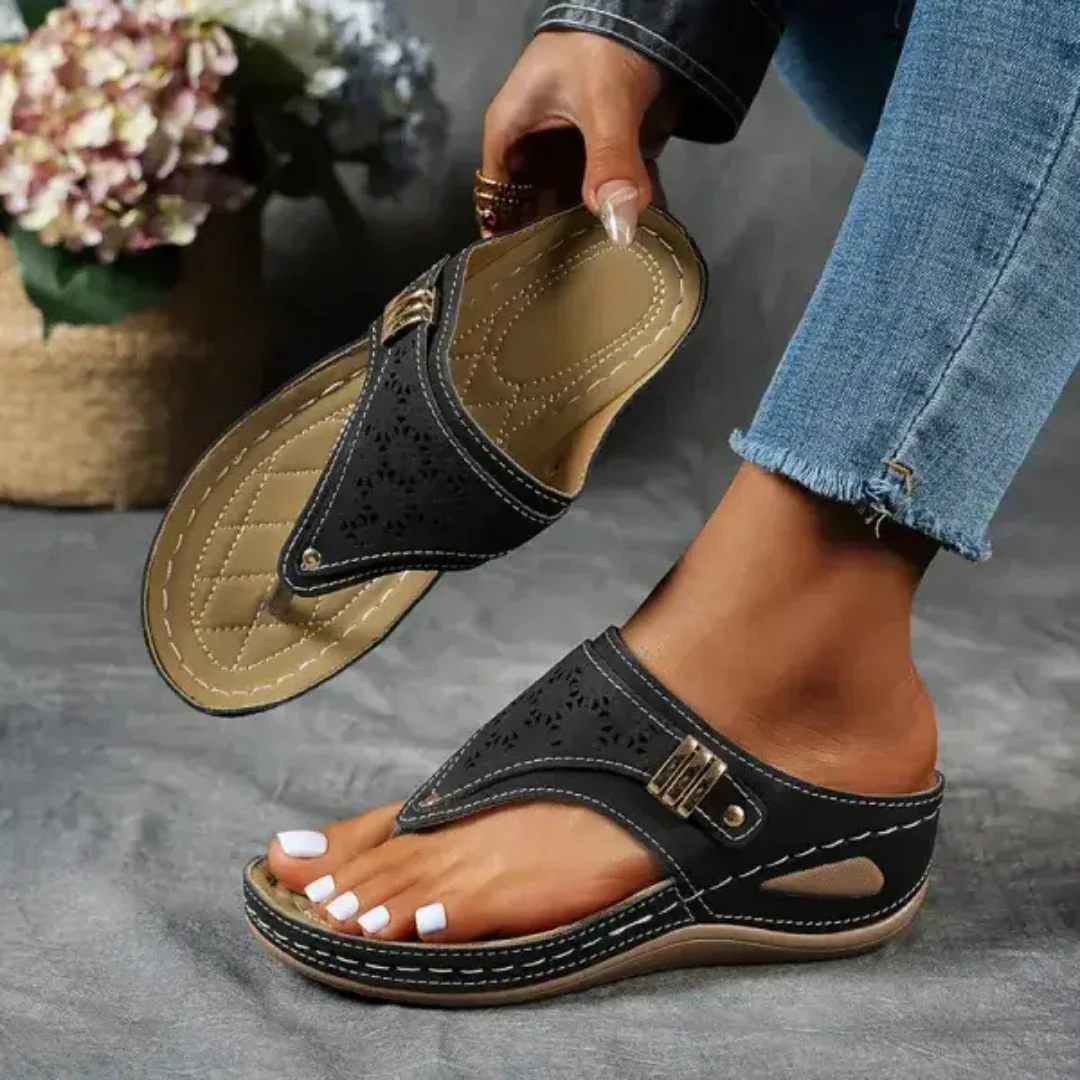 Sandalias de cuero transpirable con suela antideslizante para mujer - Imagen 3