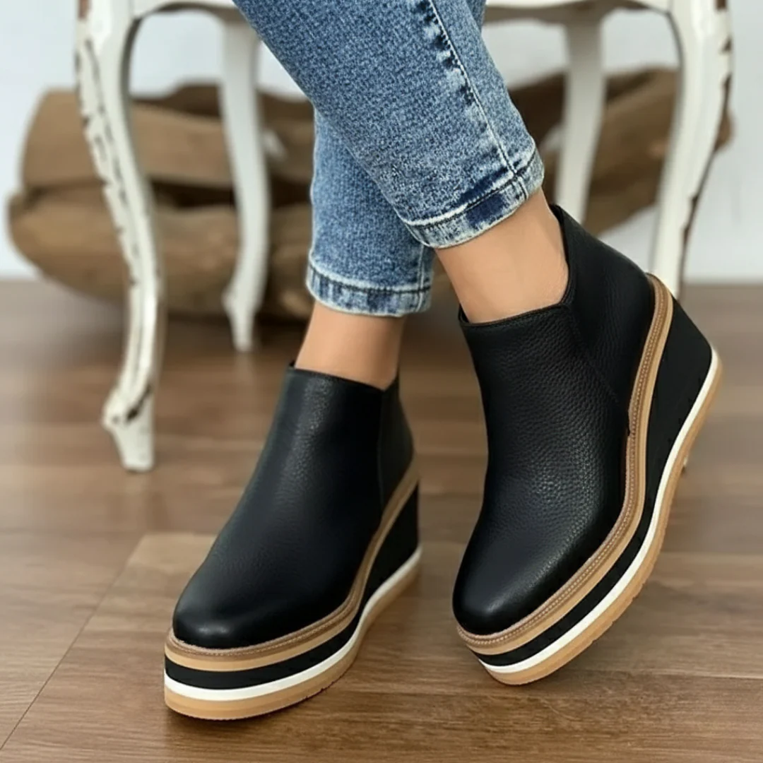 Botines con tacón de cuña y puntera redonda para mujer® - Imagen 3