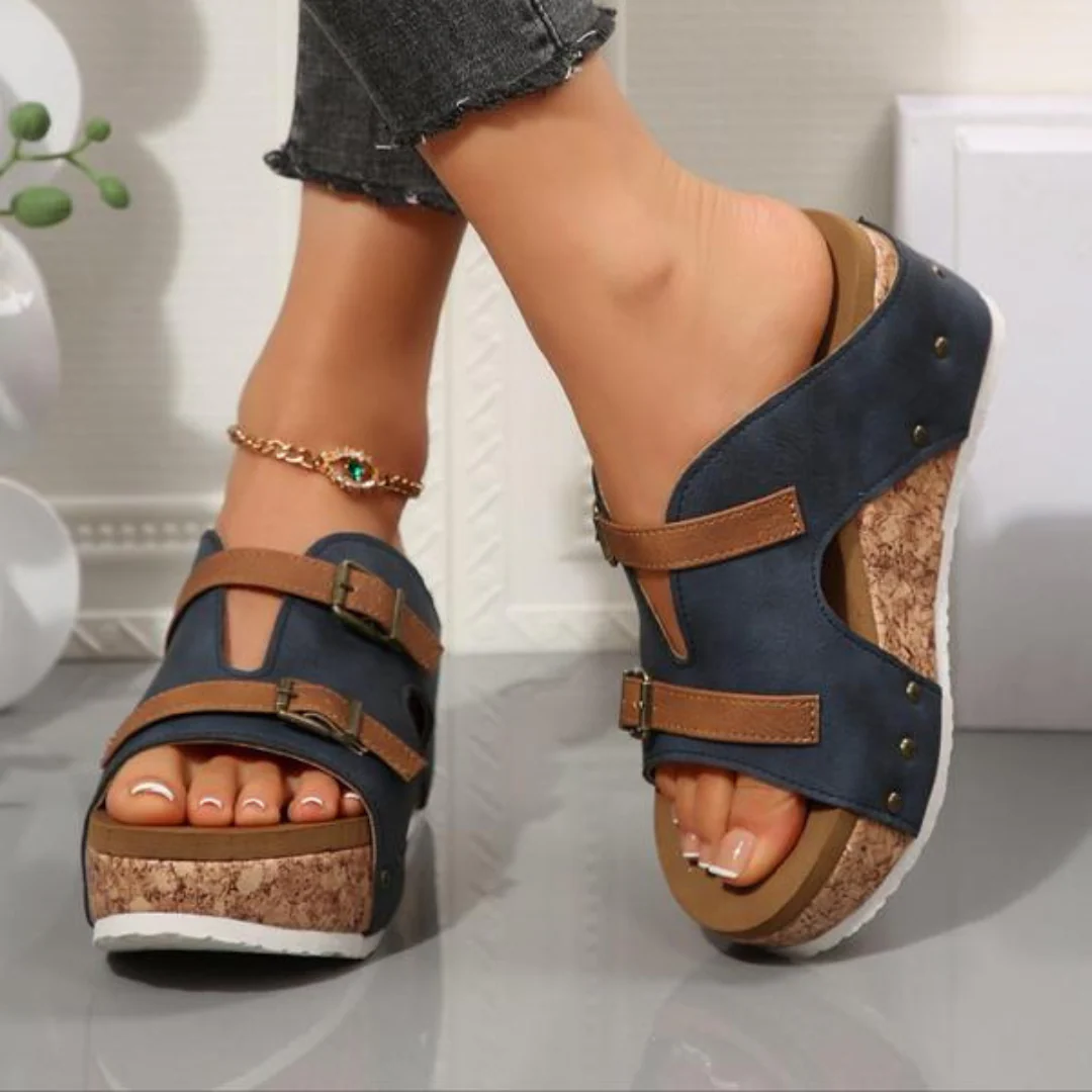 Sandalias de cu帽a con doble broche para mujer - Imagen 3