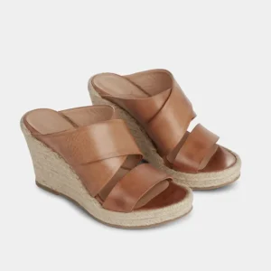 Sandalia de cuña para mujer con tiras cruzadas y plataforma de yute