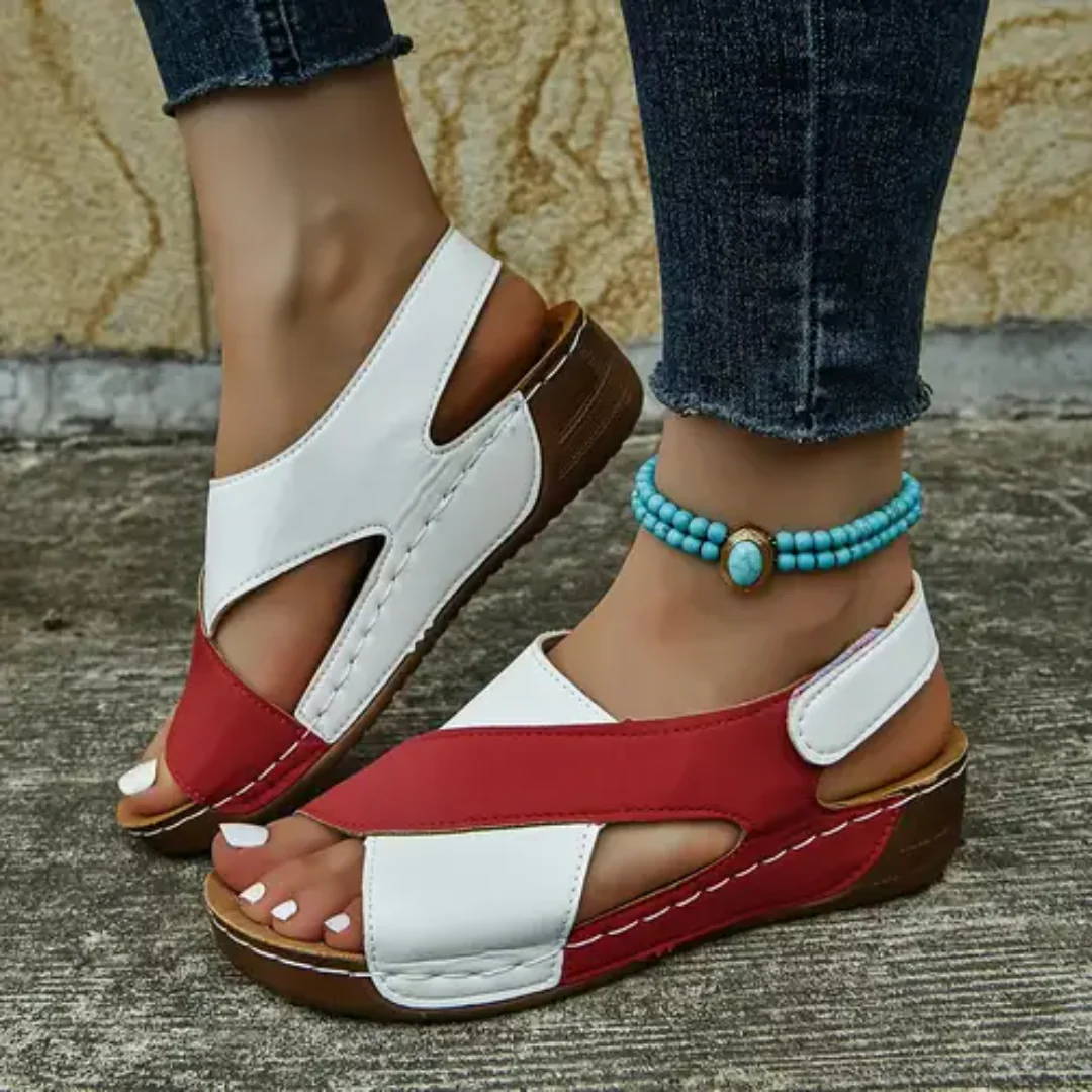 Sandalias ortop茅dicas bicolor para mujer con suela antideslizante y dise帽o de tiras cruzadas - Imagen 7