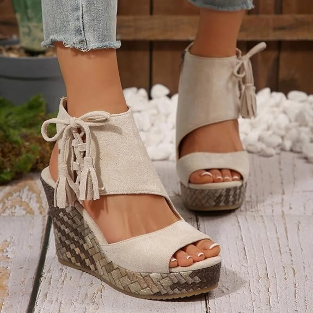 Sandalias de cu帽a con plataforma y punta abierta para mujer - Imagen 4