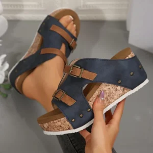 Sandalias de cuña con doble broche para mujer