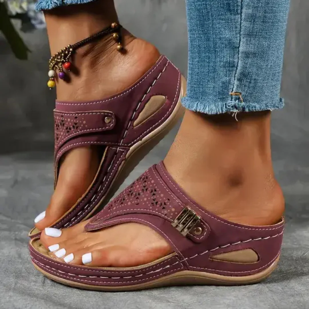 Sandalias de cuero transpirable con suela antideslizante para mujer - Imagen 9