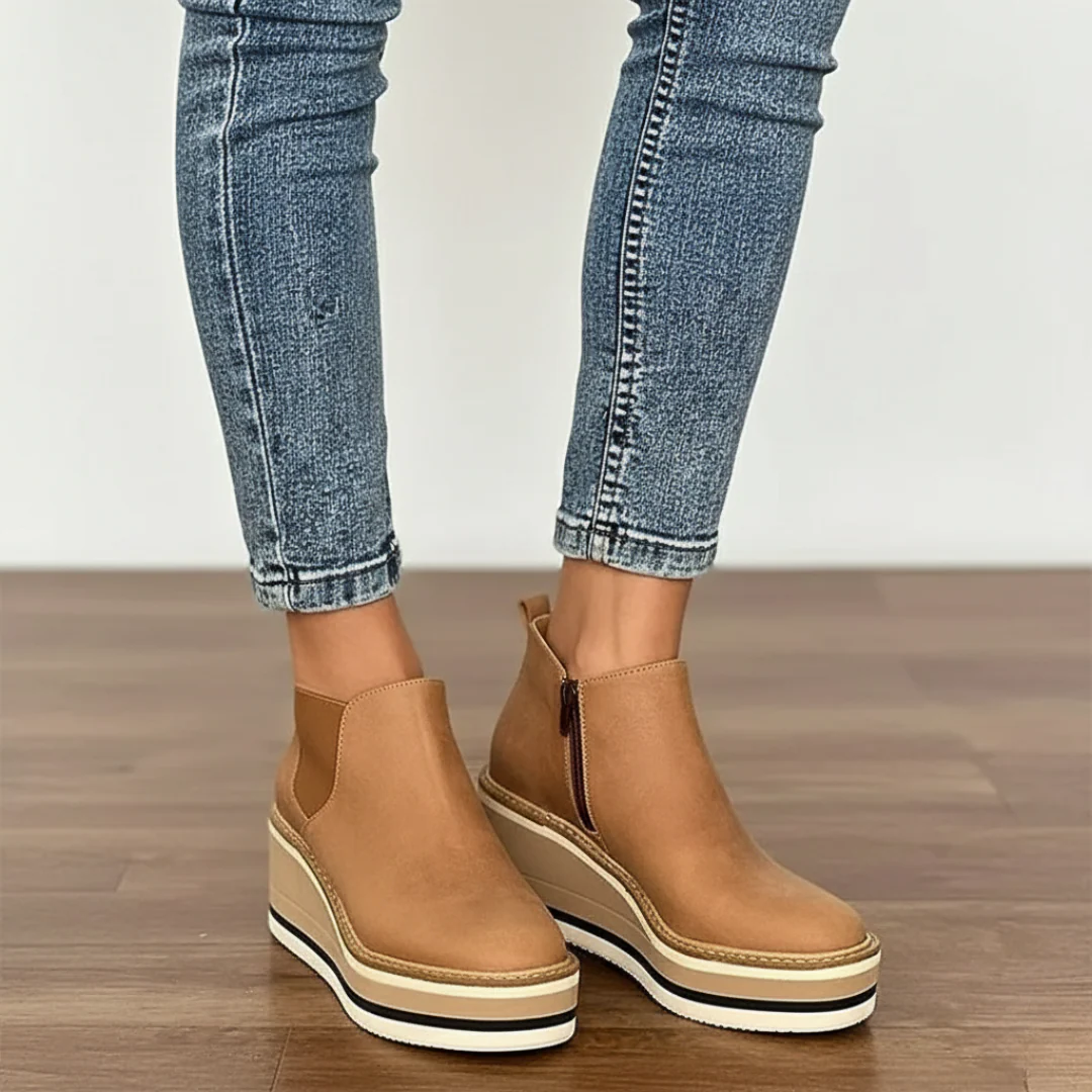 Botines con tacón de cuña y puntera redonda para mujer® - Imagen 5