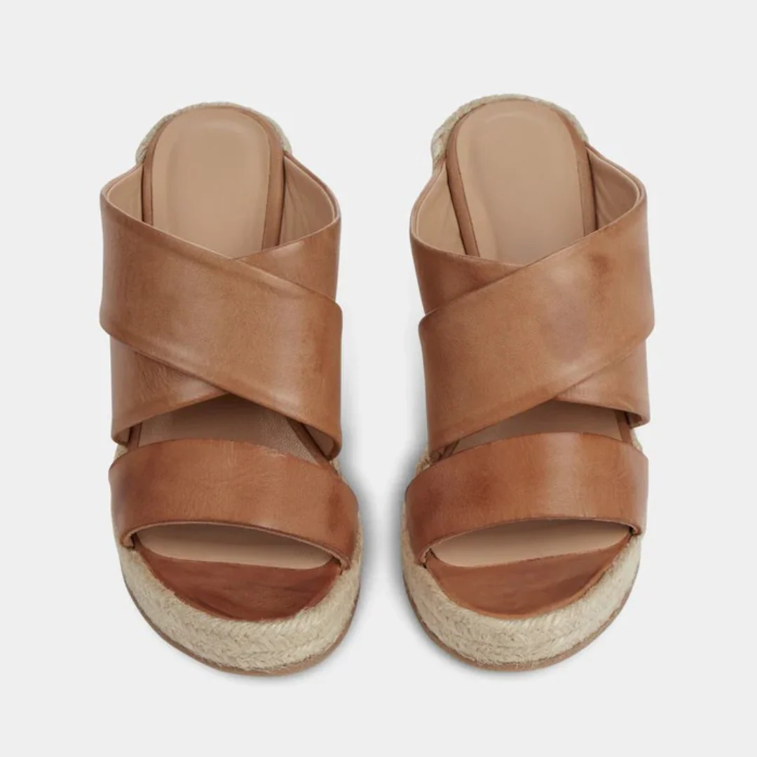 Sandalia de cu帽a para mujer con tiras cruzadas y plataforma de yute - Imagen 6