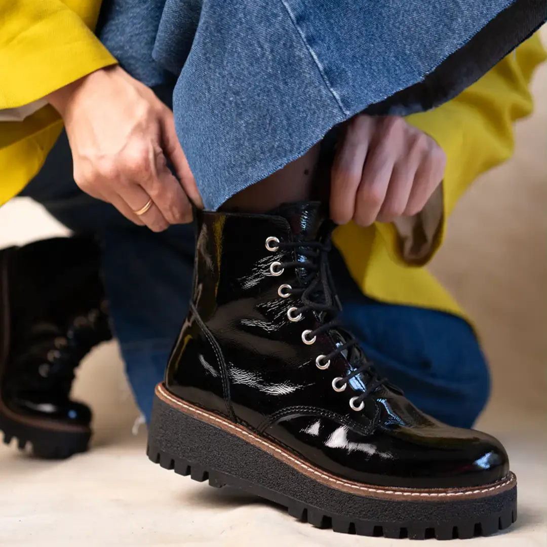 Botas de cuero con plataforma para mujer - Imagen 7