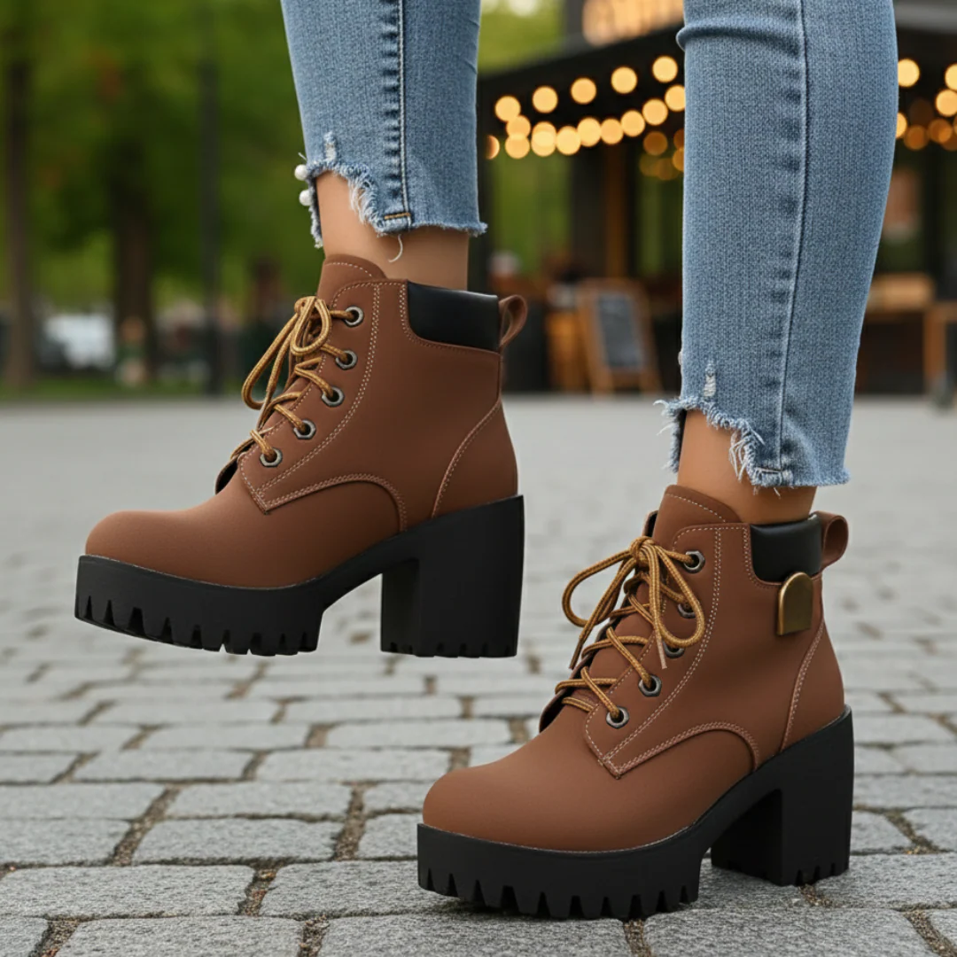 Botas de plataforma de cuero para mujer - Imagen 7