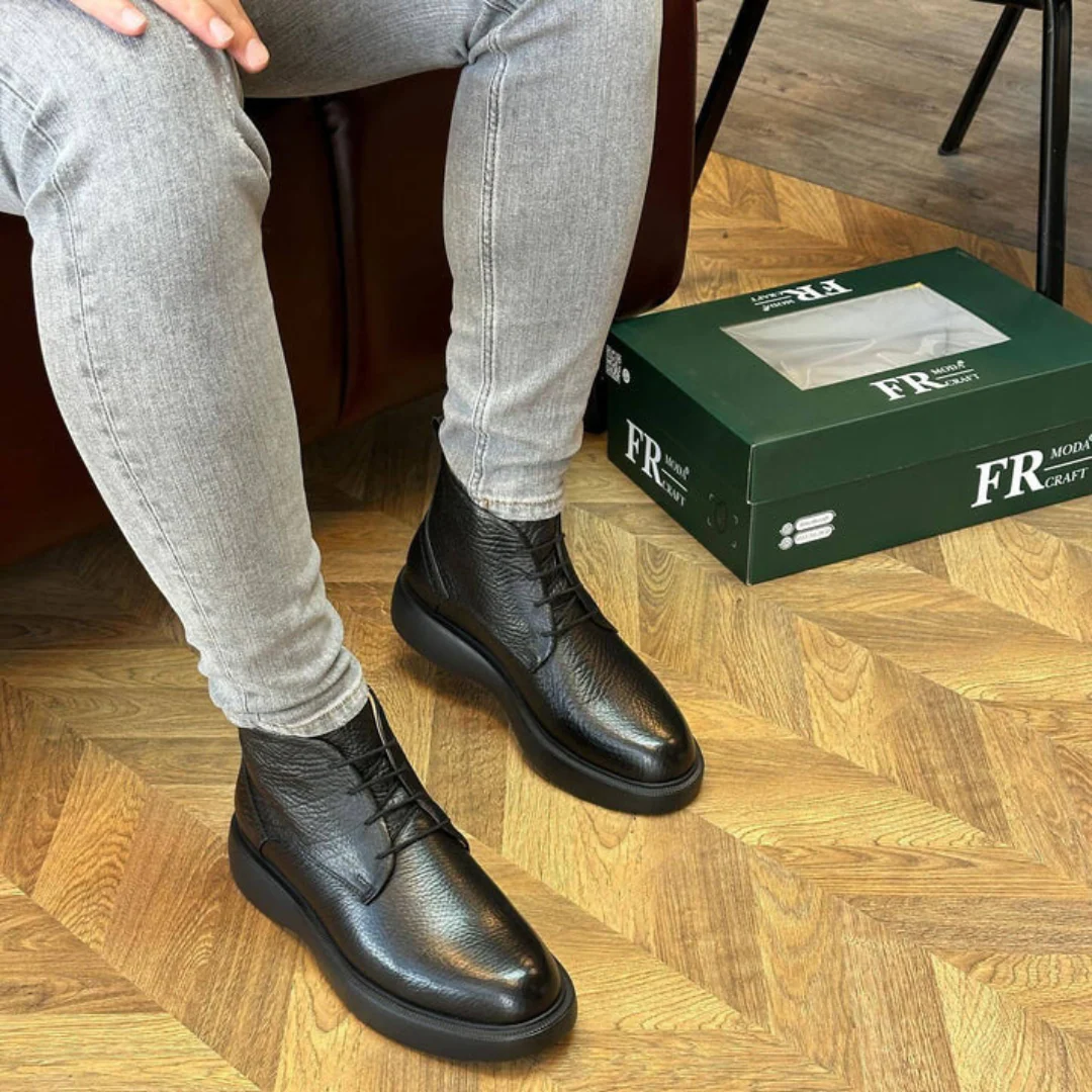 Botas en Cuero de Textura Rugosa para Hombre