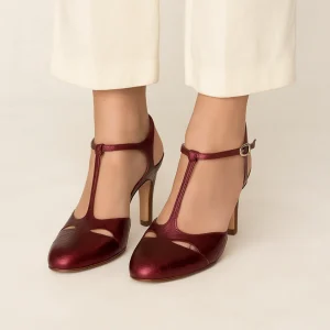 Tacones altos en cuero labrado metalizado elegantes para mujer