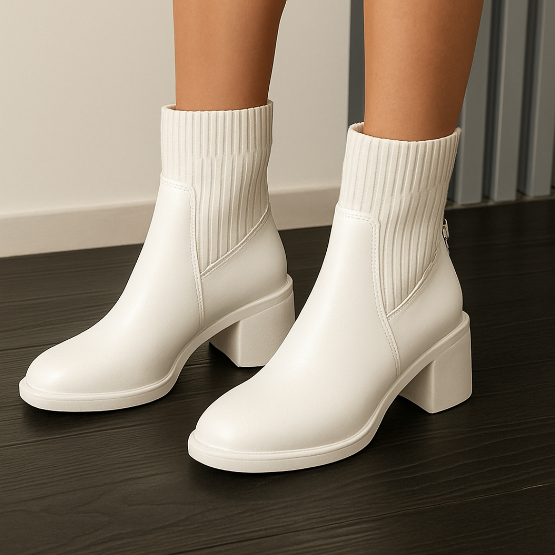 Botas cortas de cuero suave con tejido el谩stico para mujer - Imagen 8