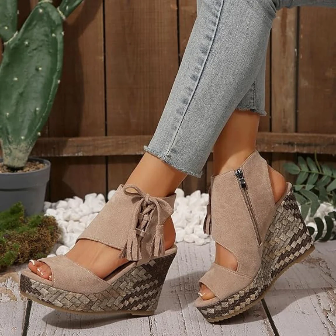 Sandalias de cuña con plataforma y punta abierta para mujer® - Imagen 4