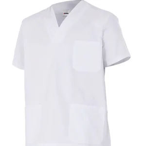 Casaca manga corta cuello pico color blanco