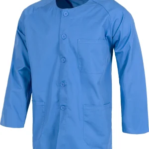 Casaca sanitario de cuello redondo con botones manga larga