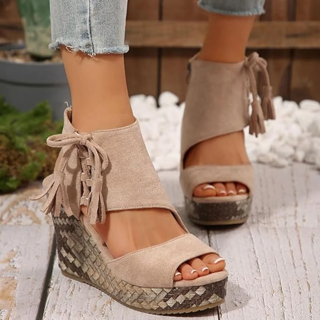 Sandalias de cu帽a con plataforma y punta abierta para mujer - Imagen 9