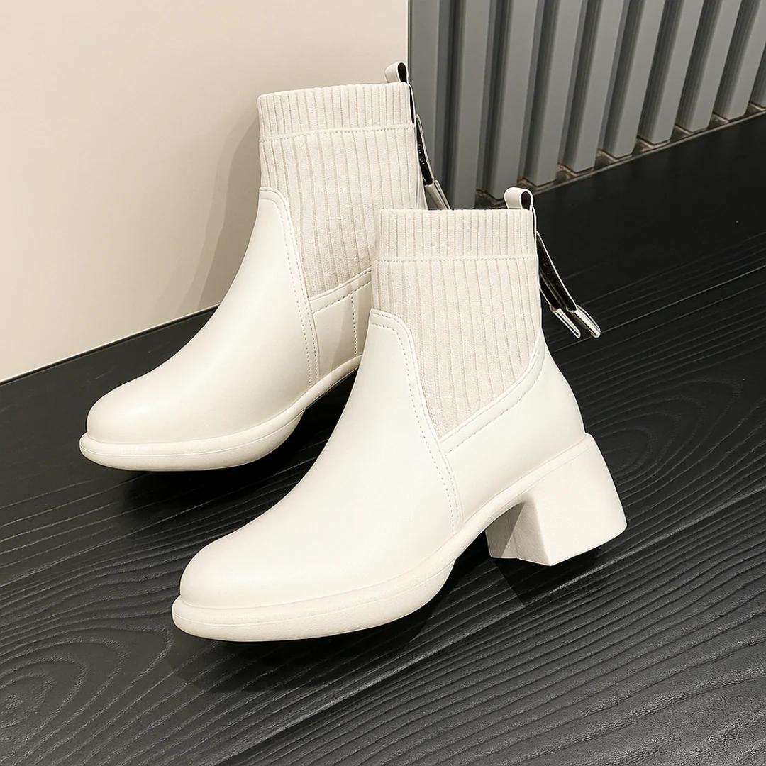 Botas cortas de cuero suave con tejido el谩stico para mujer - Imagen 9