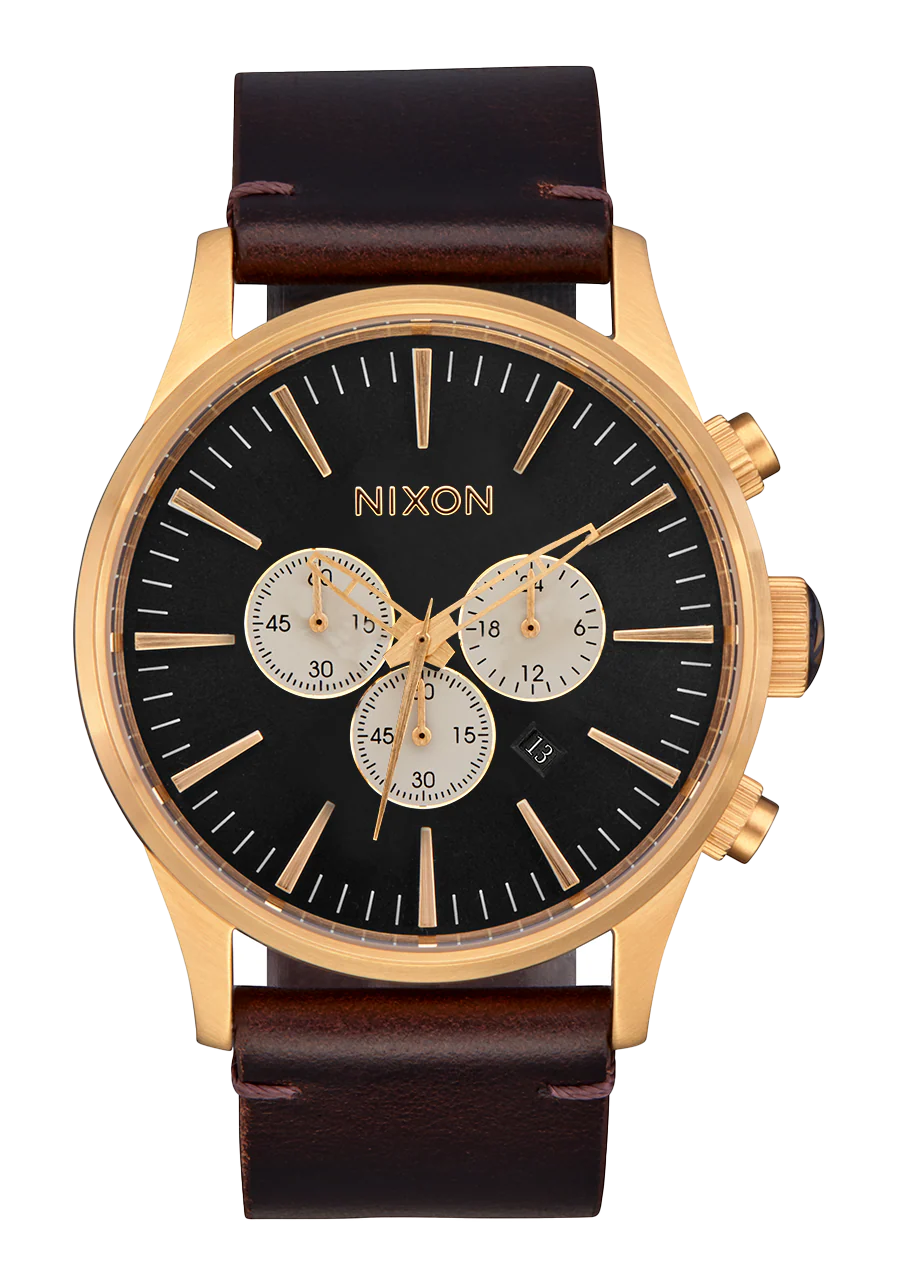 Sentry Chrono Leather - Oro / 脥ndigo / Marr贸n