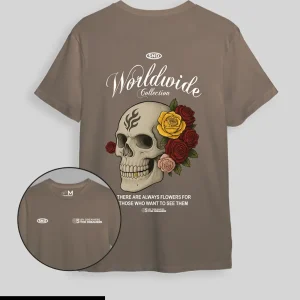 Camiseta cafe claro Worldwide Craneo(UNISEX)