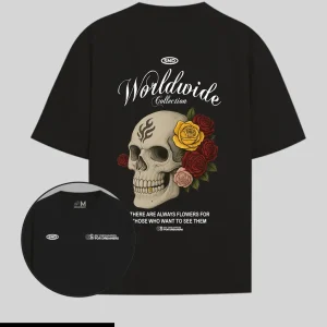 Camiseta negra worldwide Craneo (UNISEX)