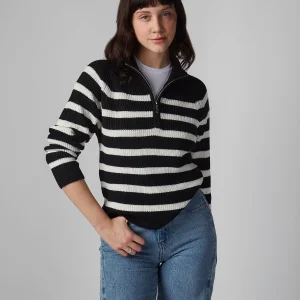 Chompa para Mujer DVK MEDIUM STRIPED QUARTER ZIP NGR