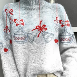 Paula - Suéter navideño con bolas de Navidad y lazos