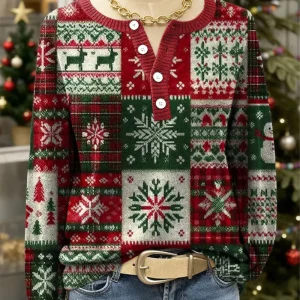 Sara - Suéter navideño con renos y copos de nieve