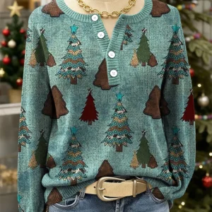 Ainhoa - suéter navideño con estampado de árboles de Navidad