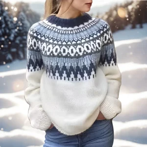 Elin | Suéter de Invierno con Patrón Nórdico en los Hombros