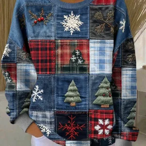 Nora - Suéter navideño con estampado de patchwork