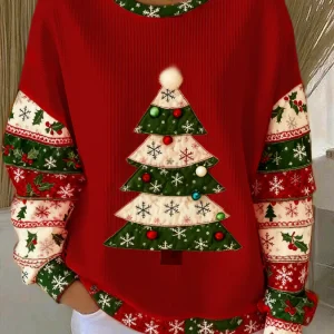 Claudia - Suéter navideño con estampado de árbol de Navidad