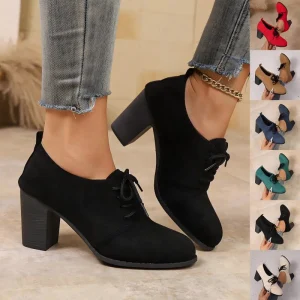 Zapatos Oxford para mujeres con cordones y tacón bloque